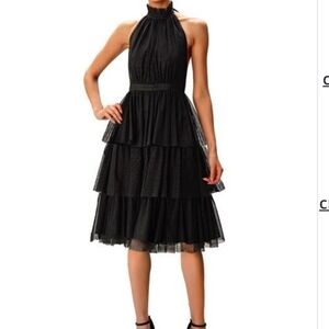 eShakti Black Halter Tiered Midi Dress